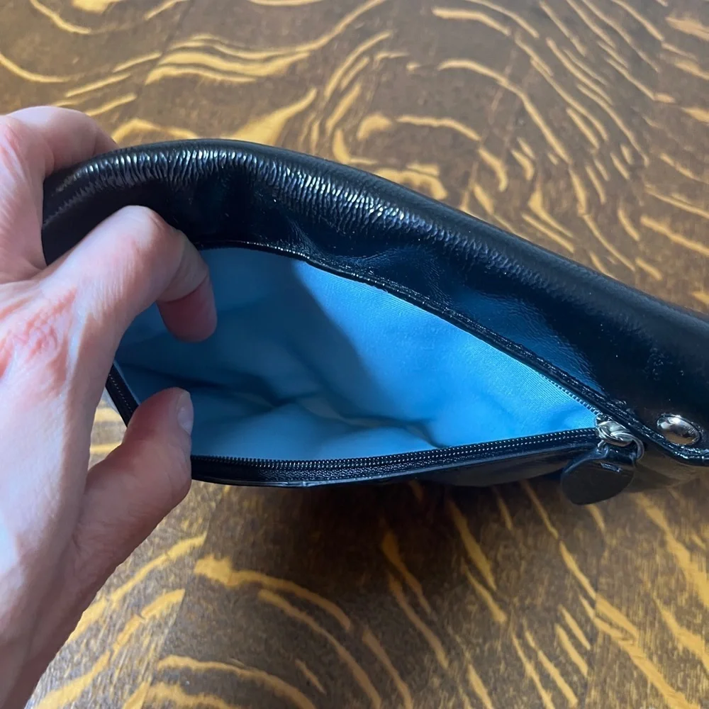 Coach Black Patent Leather Clutch Wristlet with Silver Accents